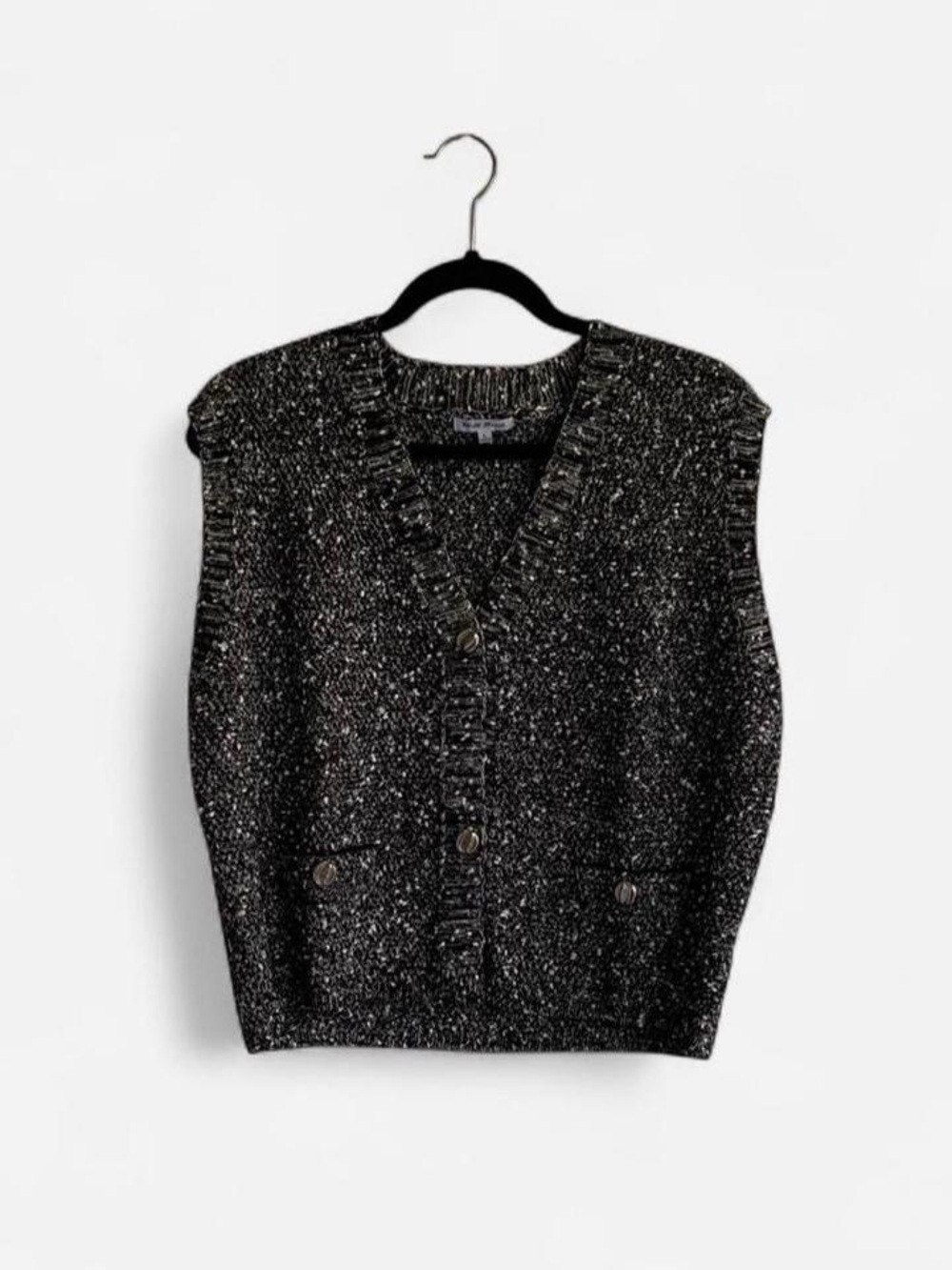 white birch Black Speckled Knit Button-Front Sweater Vest